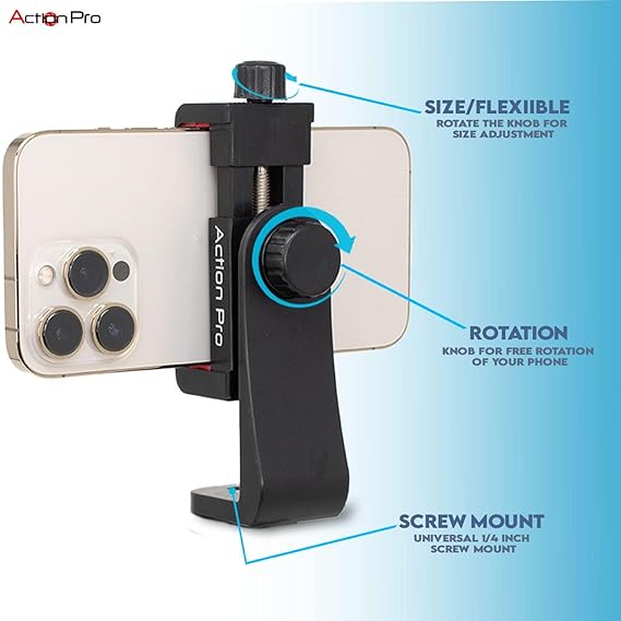 Action Pro Made in India (6-Month Warranty) Universal 360 Tripod Adapter | Phone Tripod Mount | Cell Phone Holder Mount Adapter Compatible with Xiaomi, Samsung, Vivo Realme, Oppo Apple, Micromax - Image 2