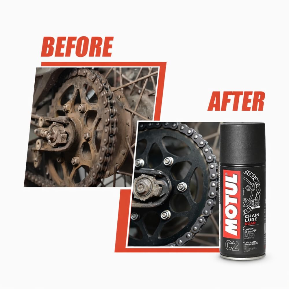 Motul Chain Lube & Chain Cleaner Combo for Bikes – C2 Lubrication + C1 Deep Cleaning Spray for Superior Chain Care, Suitable for All Motorcycles, 150 ml Eac - Image 4