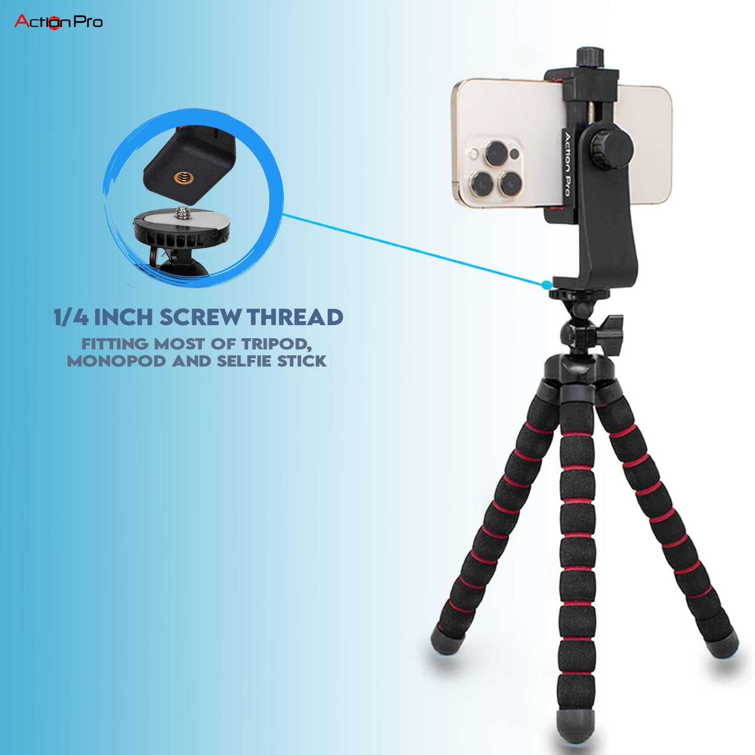 Action Pro Made in India (6-Month Warranty) Universal 360 Tripod Adapter | Phone Tripod Mount | Cell Phone Holder Mount Adapter Compatible with Xiaomi, Samsung, Vivo Realme, Oppo Apple, Micromax - Image 6