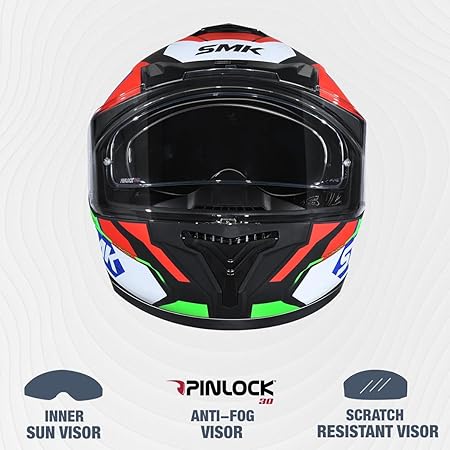 SMK Typhoon RD1 ISI ECE & DOT Certified Full Face Dual Visor Helmet for Men and Women with Pinlock Fitted Clear Visor and Inner Sun Visor - Image 3