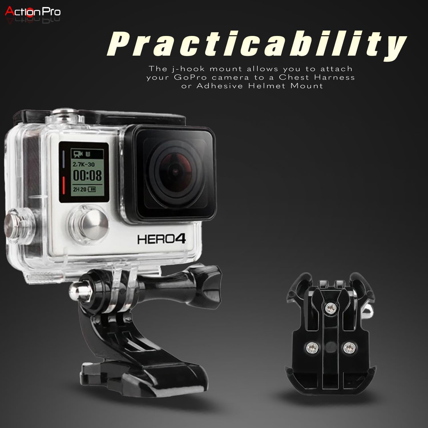 Action Pro Made in India Improved Tough J-Hook Quick Release Buckle Mount Compatible with GoPro Hero 13/12/11/10/9/8/7/6/5/4, AKASO, SJCAM, YI, DJI Osmo, Insta360, EKEN 4K & Other Action Cameras - Image 3