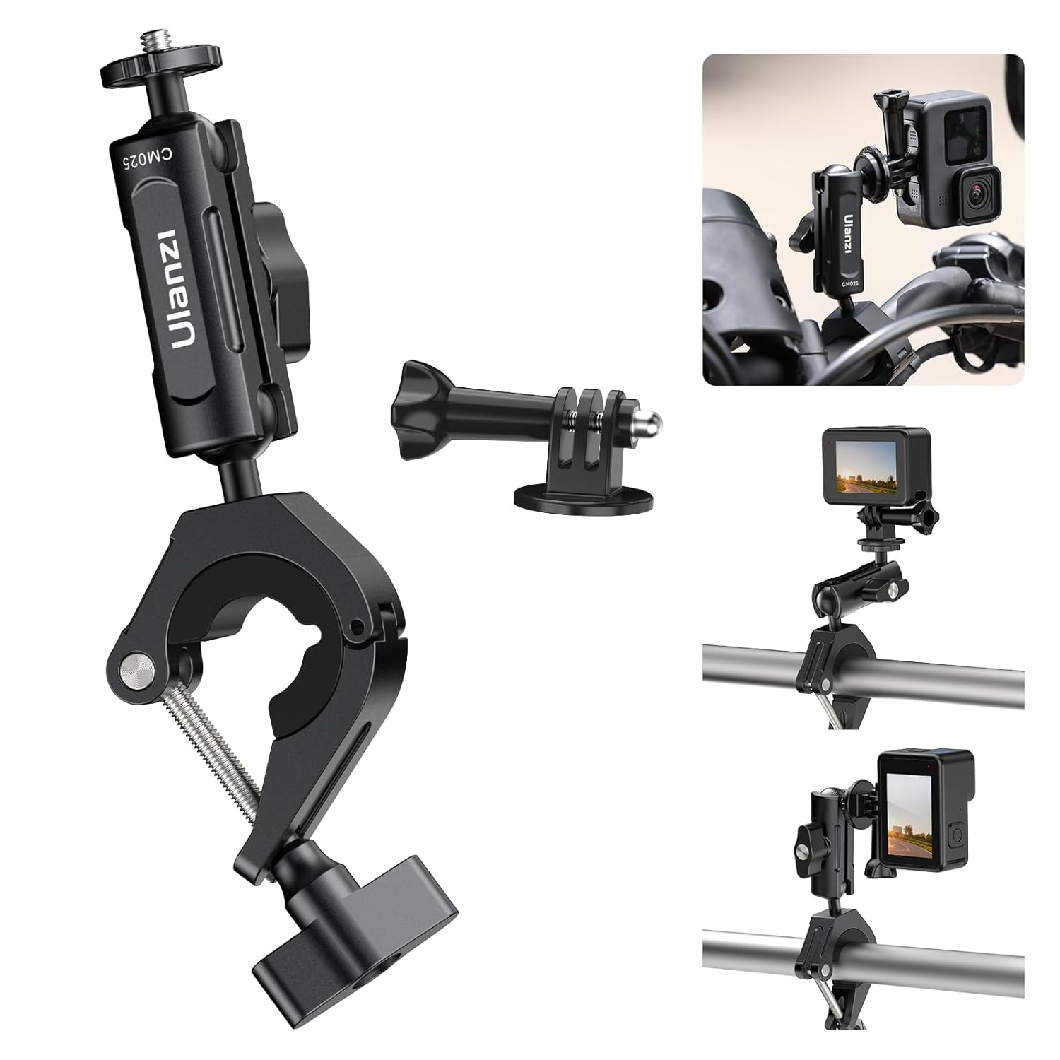 Ulanzi Camera Clamp Handlebar Bike Mount 360° Double Ballhead Magic Arm Black