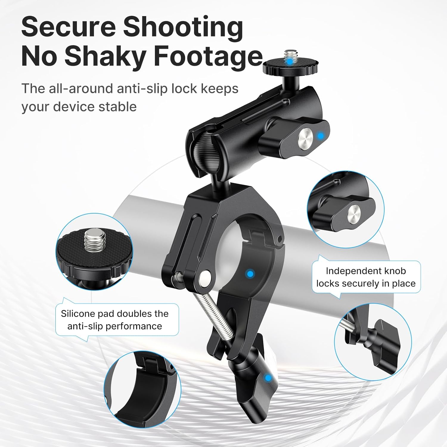 Ulanzi Camera Clamp Handlebar Bike Mount 360° Double Ballhead Magic Arm Black - Image 5