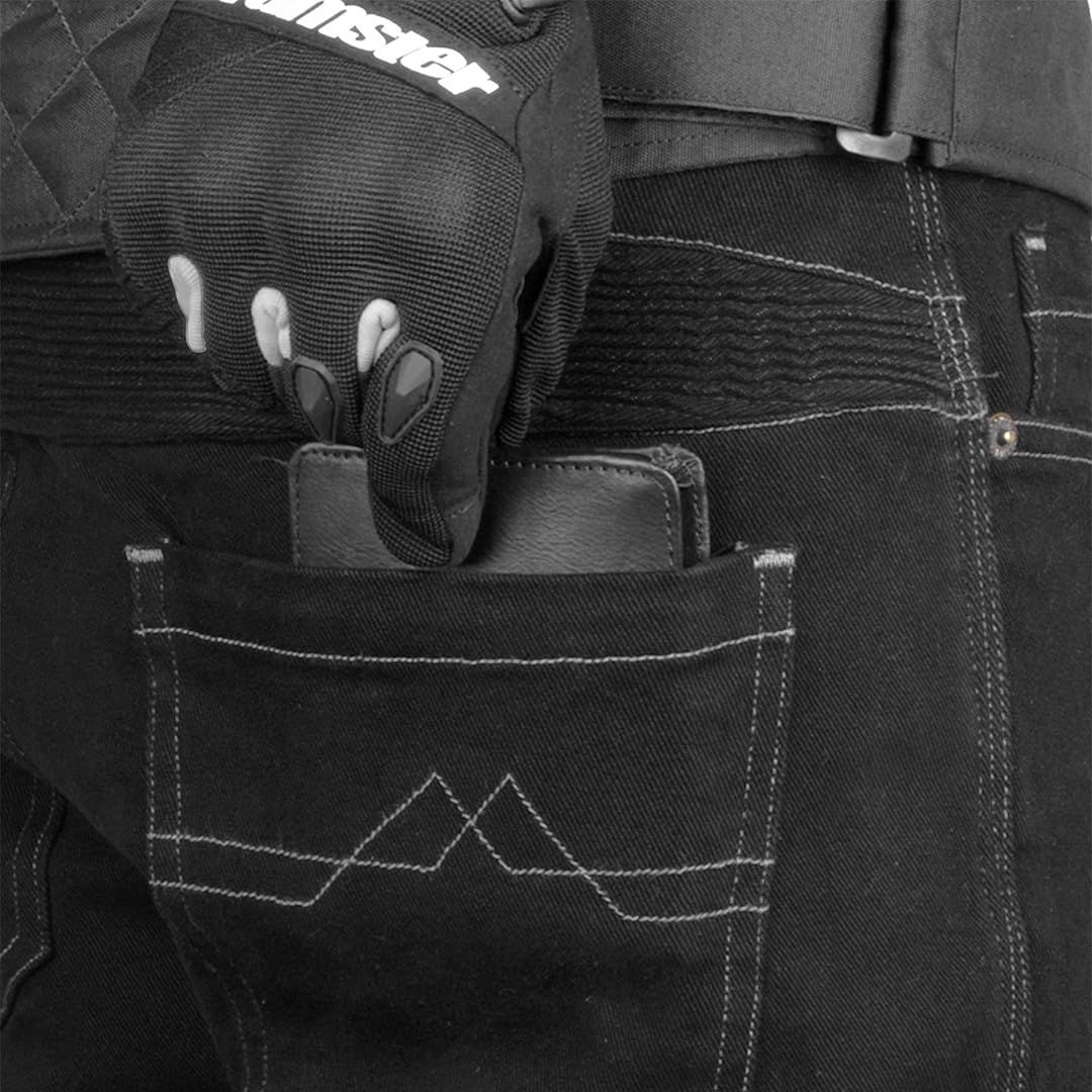 Cramster Velocity Motorcycle Jeans | Impact Protection | Abrasion Resistance | Classic 5-Pocket Design - Black, Medium - Image 7