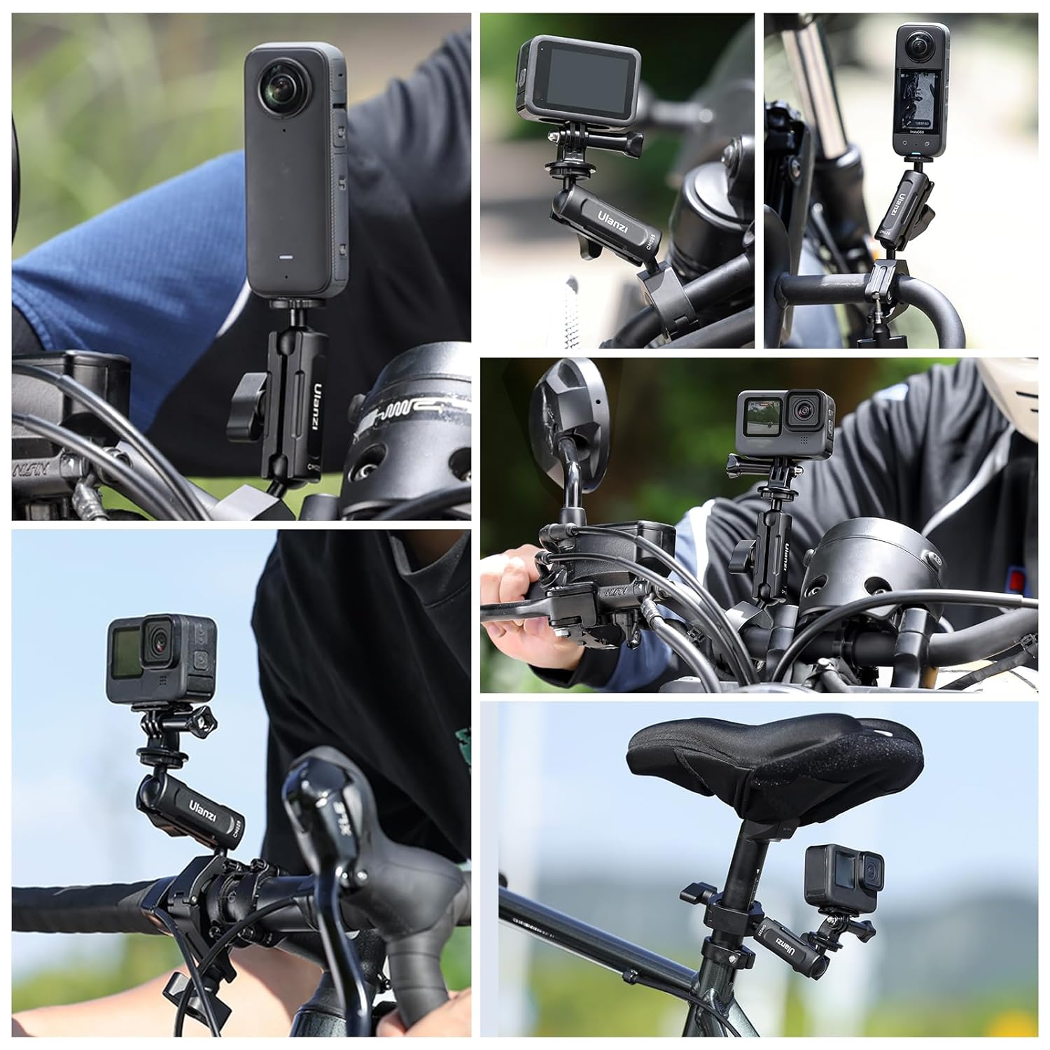 Ulanzi Camera Clamp Handlebar Bike Mount 360° Double Ballhead Magic Arm Black - Image 2