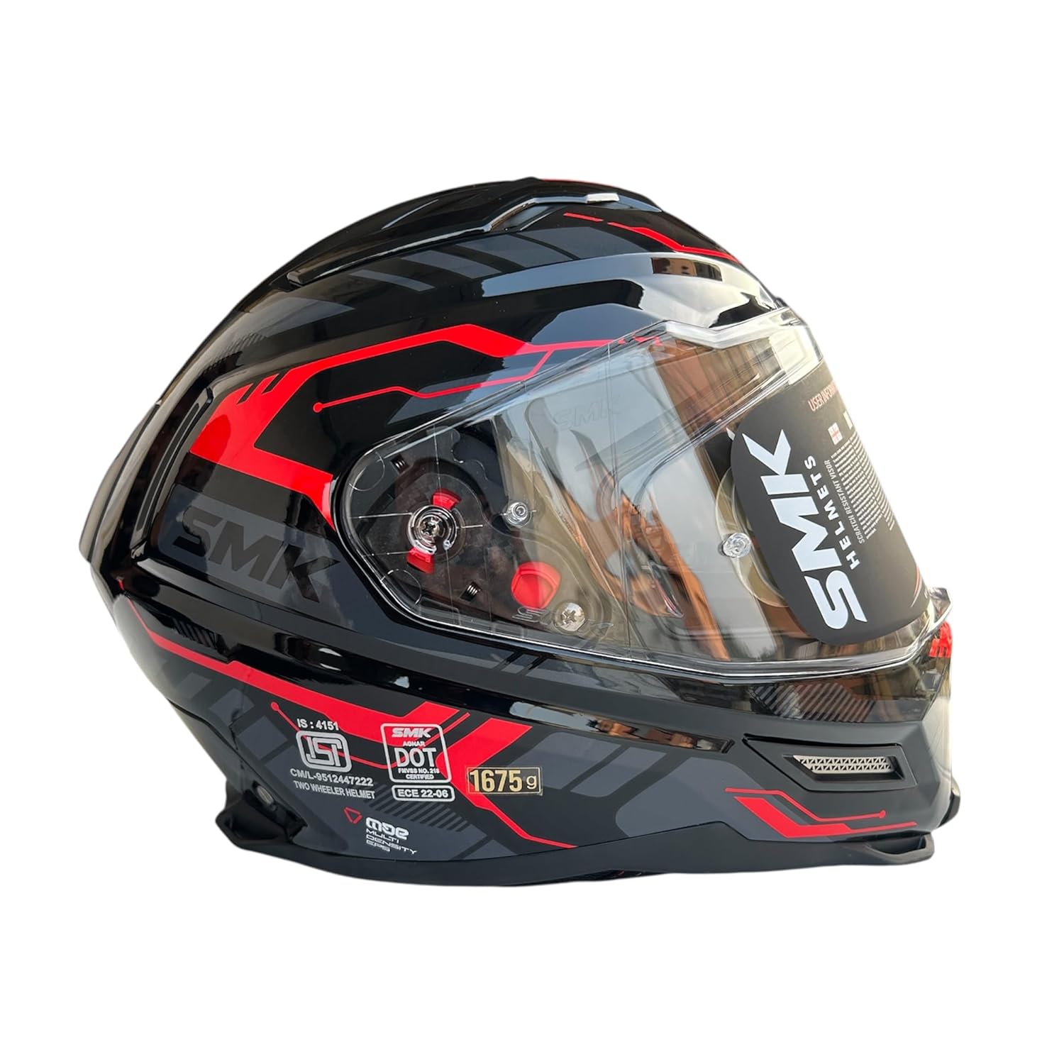 SMK Agnar TEKTRON Full Face Dual Visor Helmet, ISI, DOT & ECE 22.06 Certified, Pinlock 30 Insert
