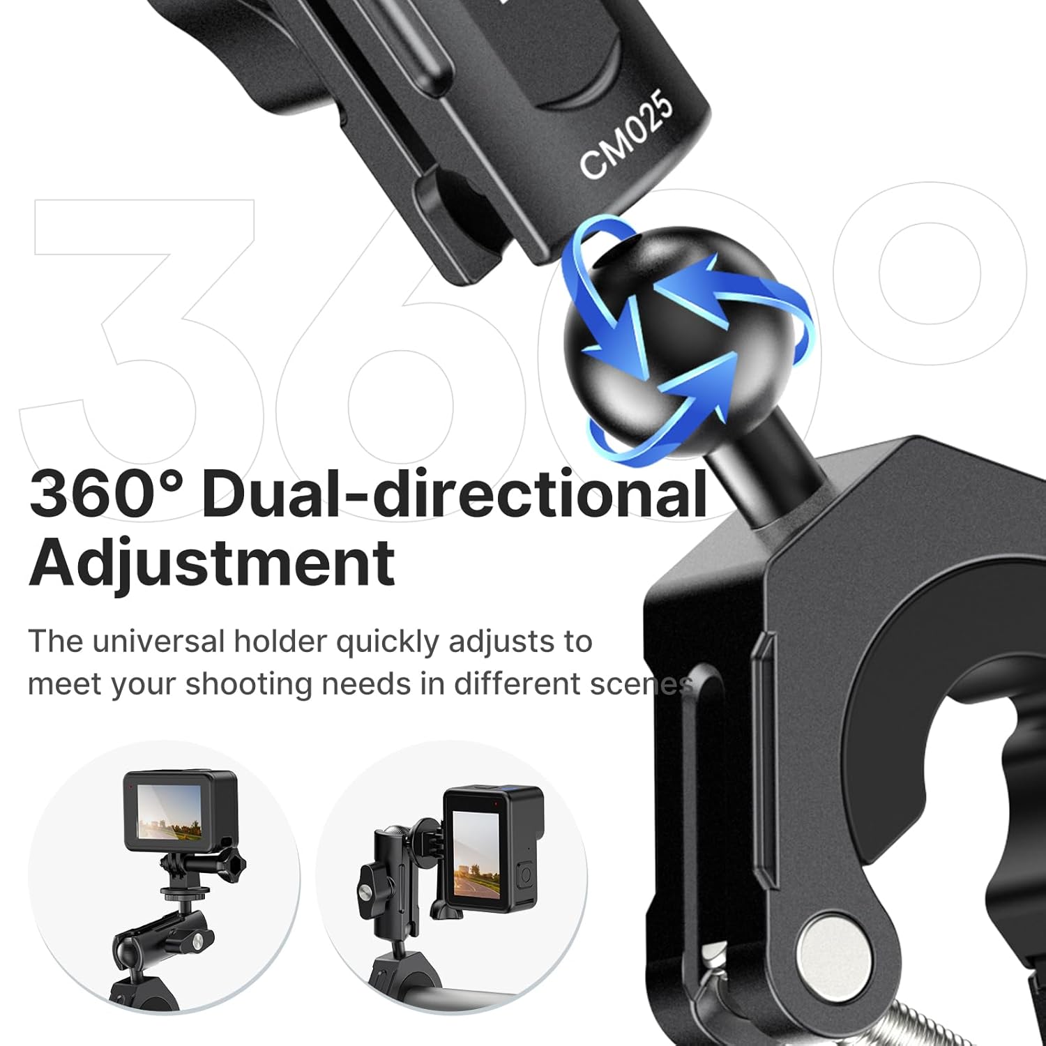 Ulanzi Camera Clamp Handlebar Bike Mount 360° Double Ballhead Magic Arm Black - Image 3