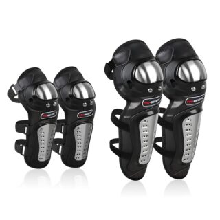 Pro Biker Motorcycle Knee and Elbow Guard Protective Riding Gear with Stainless Steel Shell, Adjustable Straps for Bike, Racing