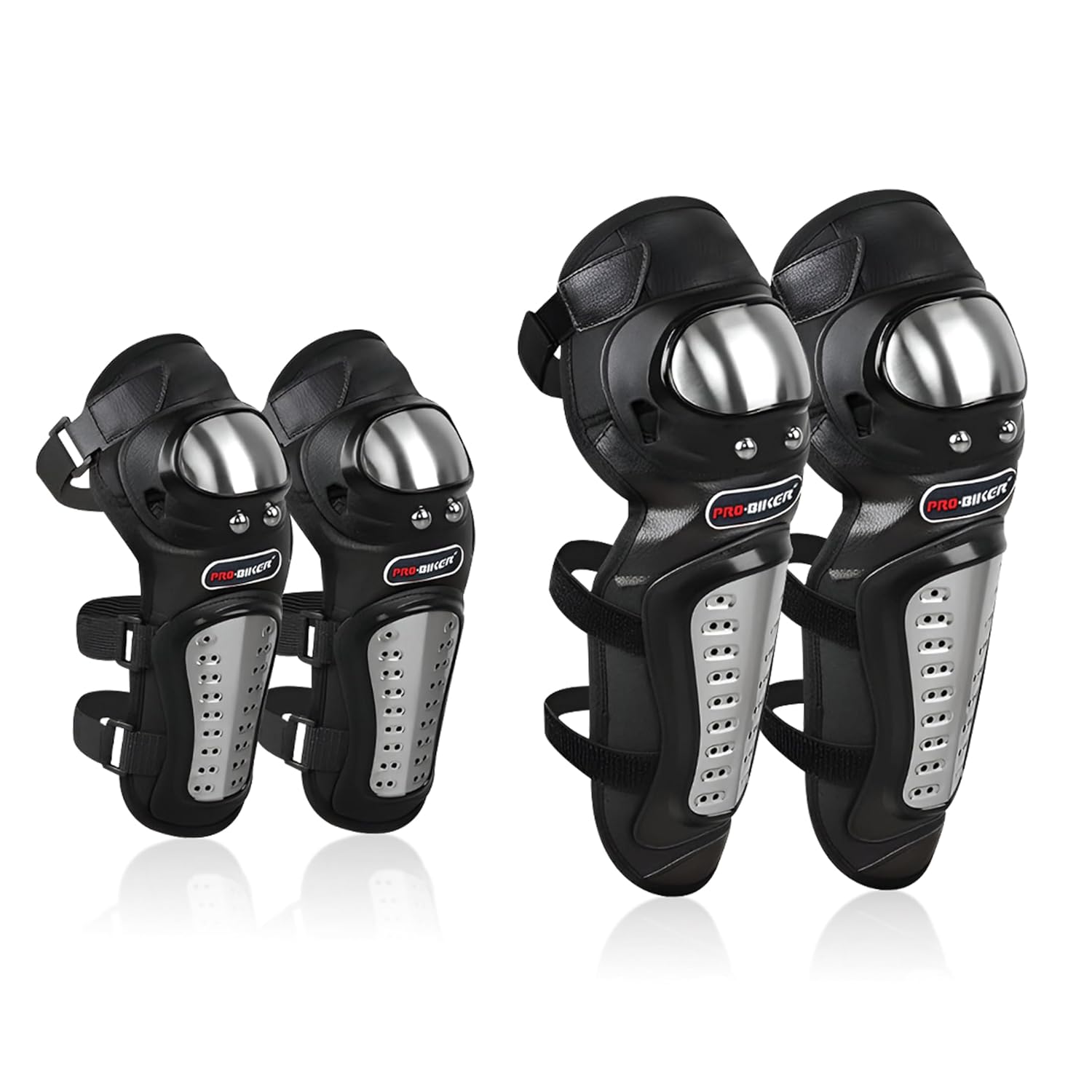 Pro Biker Motorcycle Knee and Elbow Guard Protective Riding Gear with Stainless Steel Shell, Adjustable Straps for Bike, Racing