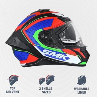 SMK Typhoon RD1 ISI ECE & DOT Certified Full Face Dual Visor Helmet for Men and Women with Pinlock Fitted Clear Visor and Inner Sun Visor