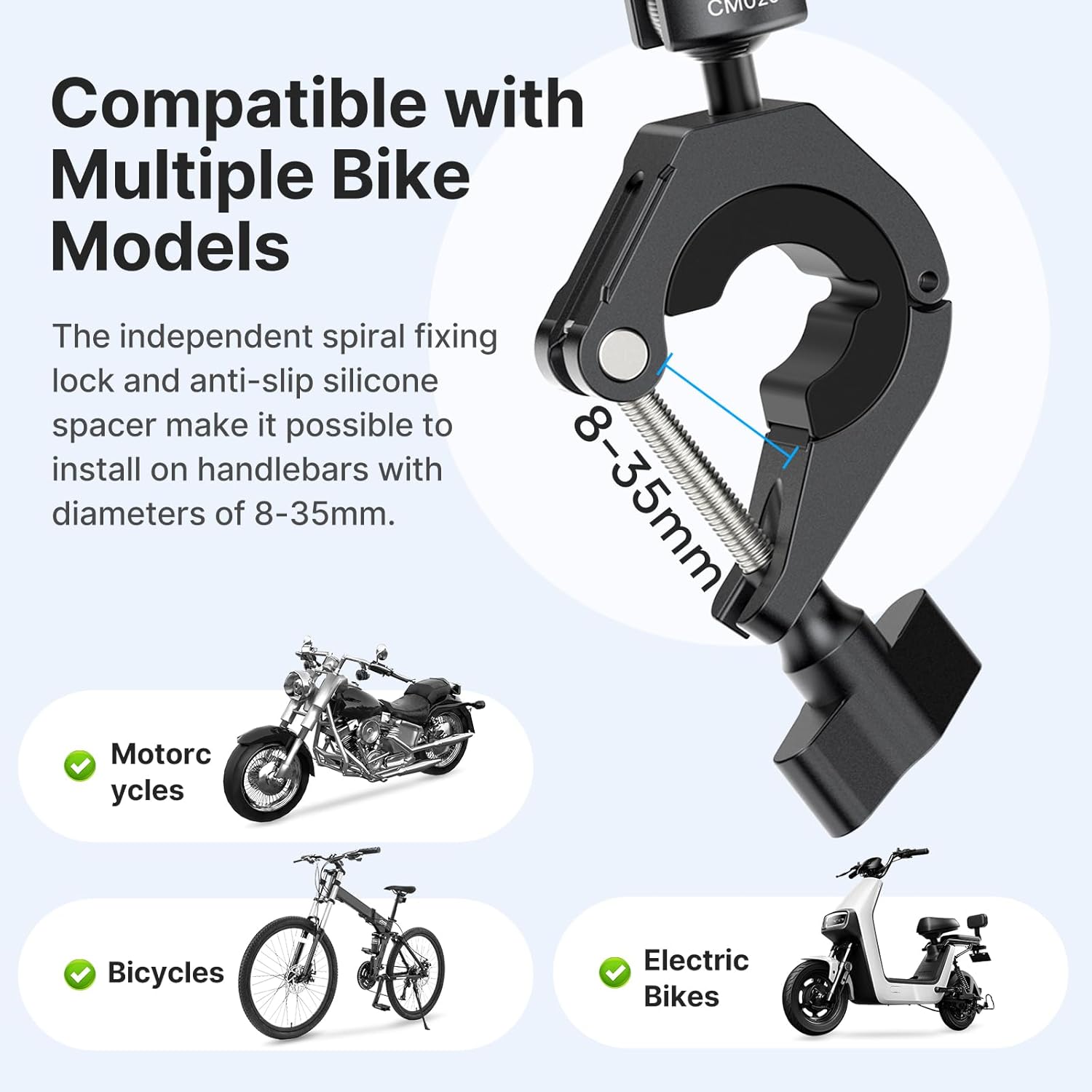 Ulanzi Camera Clamp Handlebar Bike Mount 360° Double Ballhead Magic Arm Black - Image 4