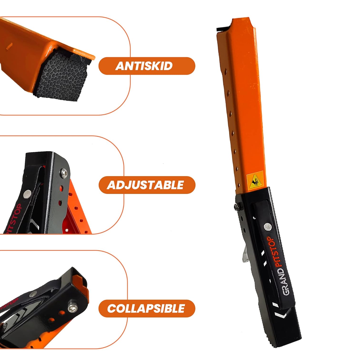Grand Pitstop Moto Jack for Bike Adjustable, Chain Cleaning and Lubrication, Puncture Check for Double Sided swingarm (Black + Orange, Motorcycle Weight Upto 180 kg) - Image 6
