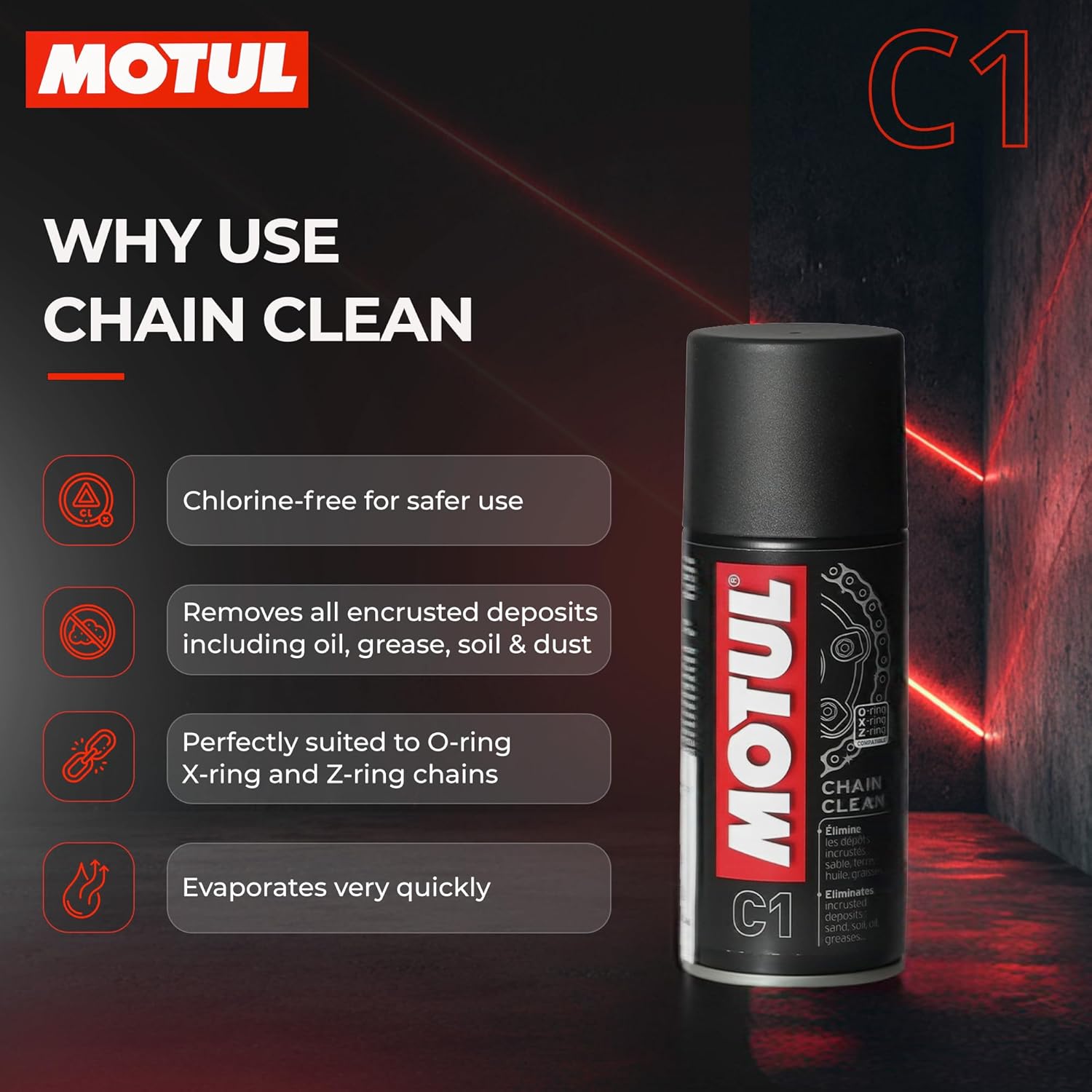 Motul Chain Lube & Chain Cleaner Combo for Bikes – C2 Lubrication + C1 Deep Cleaning Spray for Superior Chain Care, Suitable for All Motorcycles, 150 ml Eac - Image 3