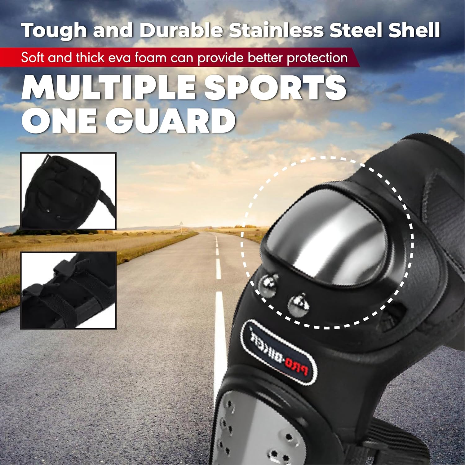 Pro Biker Motorcycle Knee and Elbow Guard Protective Riding Gear with Stainless Steel Shell, Adjustable Straps for Bike, Racing - Image 2