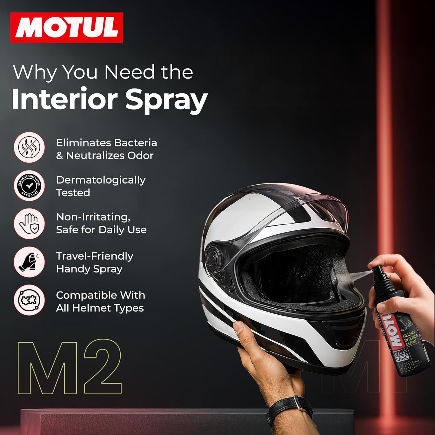 Motul Helmet Care Kit – Helmet Visor & Interior Cleaner Spray Anti-Bacterial - Image 4