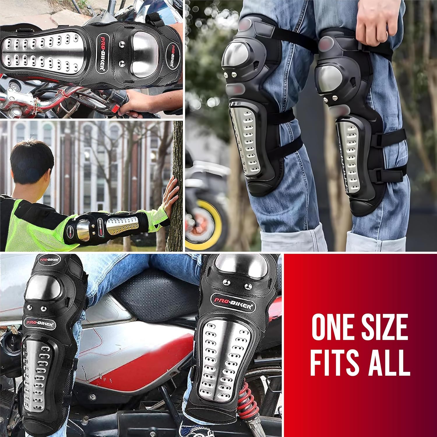 Pro Biker Motorcycle Knee and Elbow Guard Protective Riding Gear with Stainless Steel Shell, Adjustable Straps for Bike, Racing - Image 5