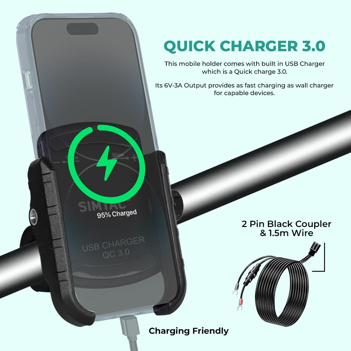 Simtac super grip with vibration damper & USB-A charger - Image 11