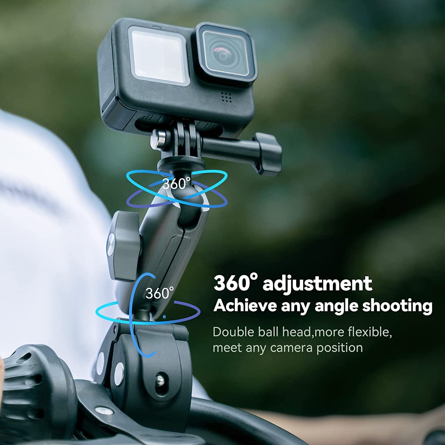 Ulanzi Camera Clamp Handlebar Bike Mount 360° Double Ballhead Magic Arm Black - Image 3