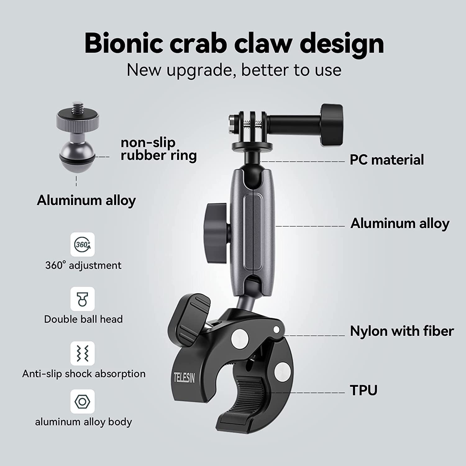 Ulanzi Camera Clamp Handlebar Bike Mount 360° Double Ballhead Magic Arm Black - Image 4