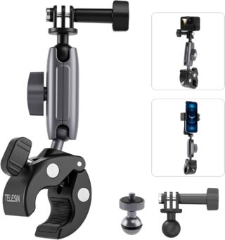 Ulanzi Camera Clamp Handlebar Bike Mount 360° Double Ballhead Magic Arm Black