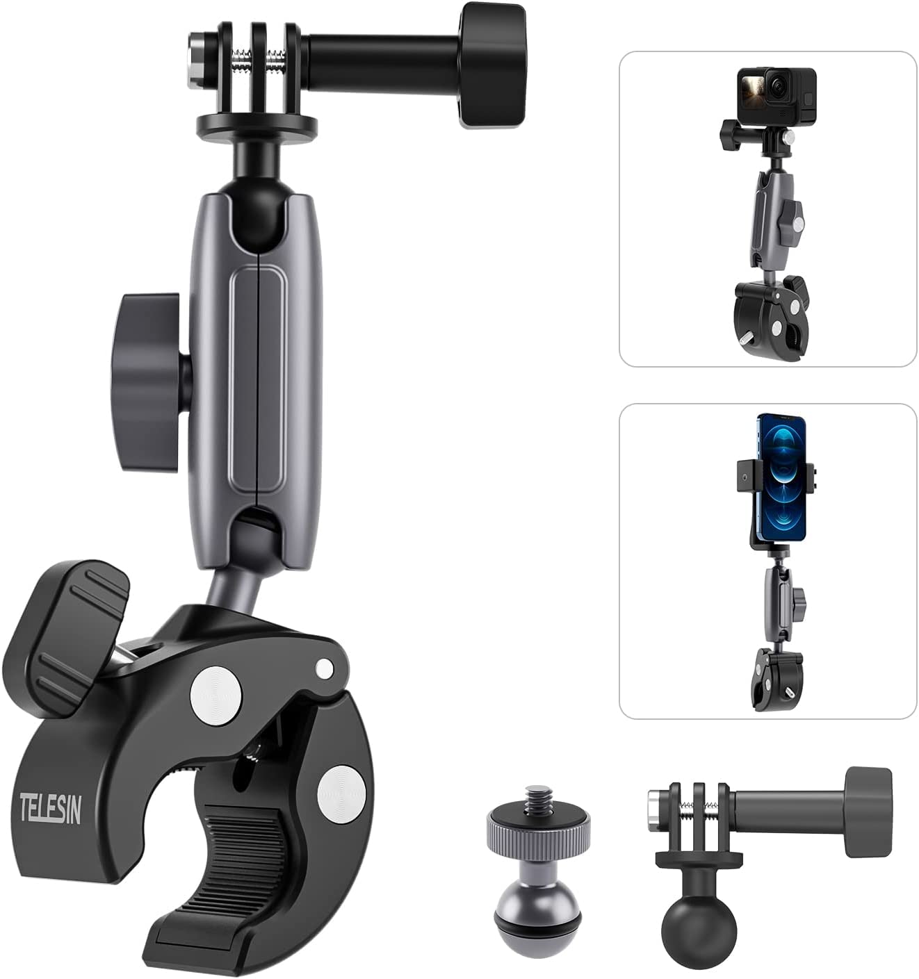Ulanzi Camera Clamp Handlebar Bike Mount 360° Double Ballhead Magic Arm Black