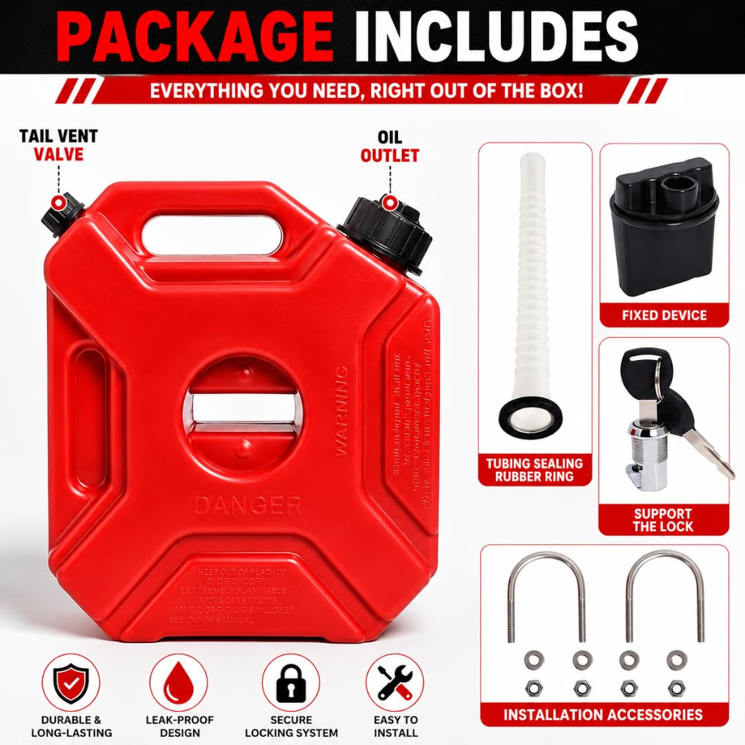 Universal 5 Liter Fuel Jerry Can With Lock and Cap For Motorcycle RED - Image 4
