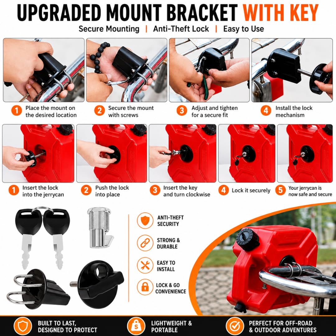 Universal 5 Liter Fuel Jerry Can With Lock and Cap For Motorcycle RED - Image 3