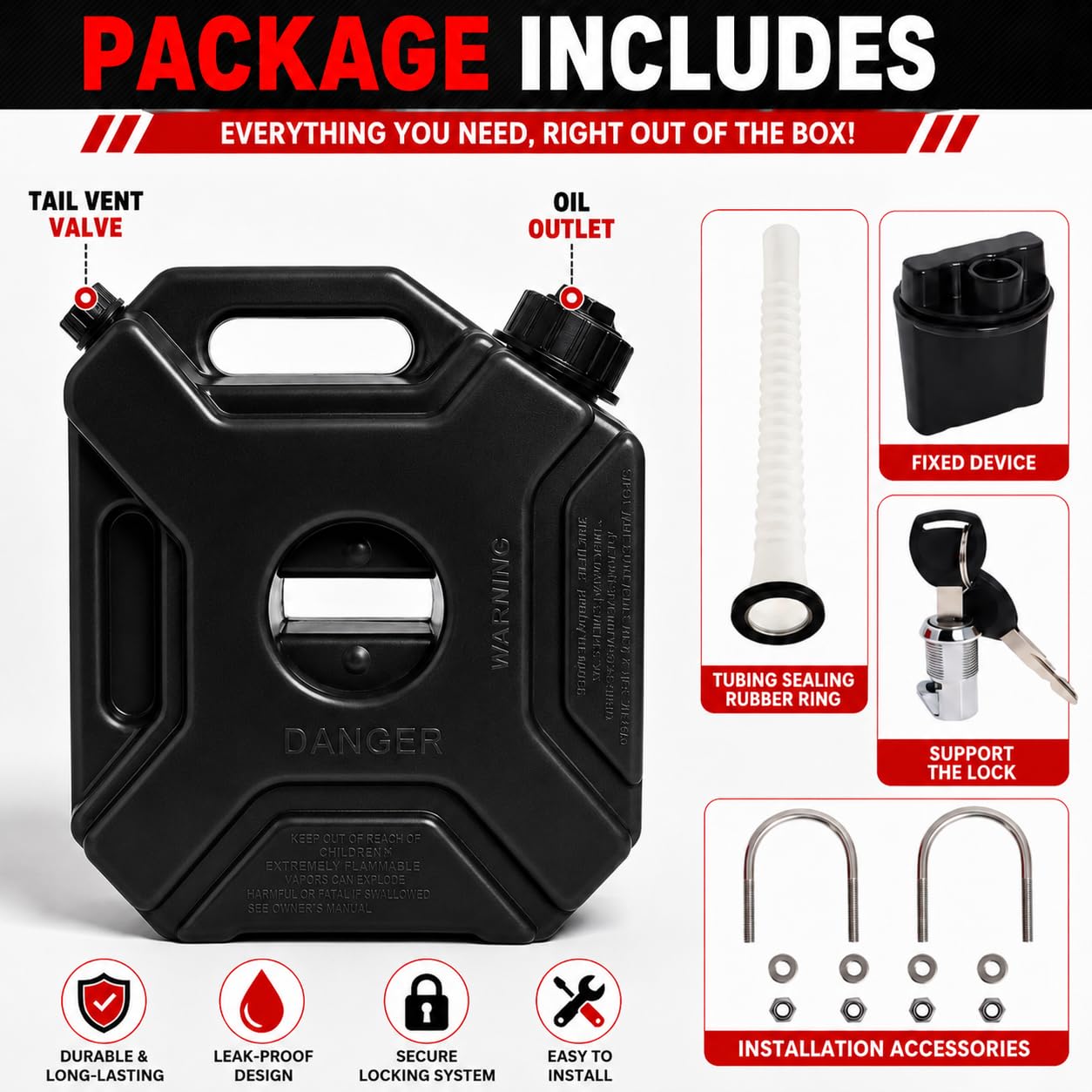 Universal 5 Liter Fuel Jerry Can With Lock and Cap For Motorcycle (black) - Image 2