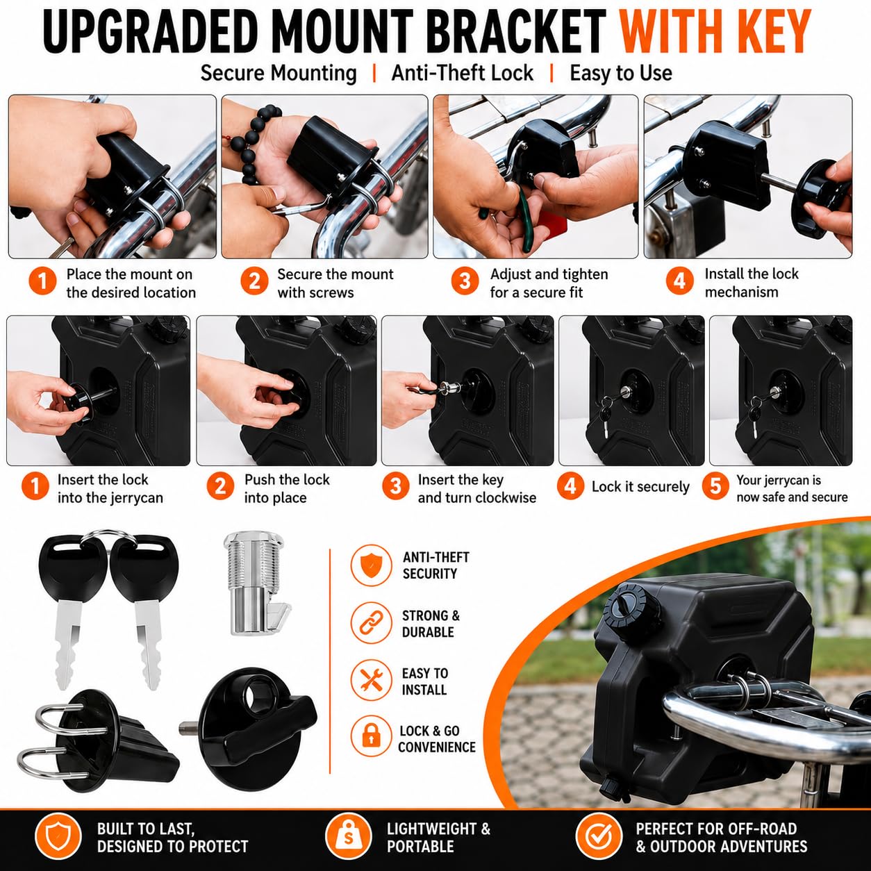 Universal 5 Liter Fuel Jerry Can With Lock and Cap For Motorcycle (black) - Image 3