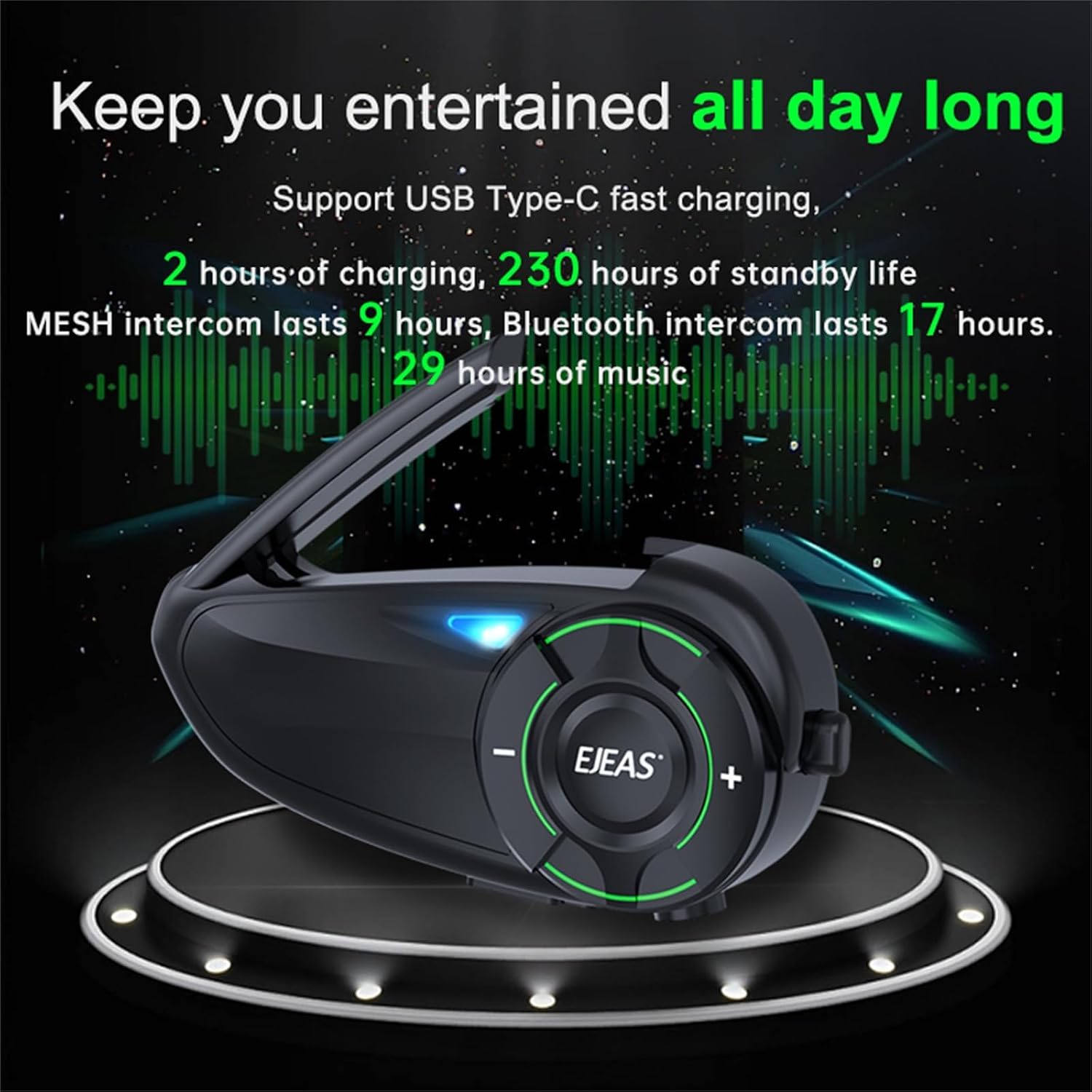 SolaMr Q8 Motorcycle Helmet Bluetooth Headset, 230hours Standby, 6 Riders Mesh Communication Systems with Audio Multitasking, Music Sharing, Noise Cancellation, FM Radio, Loud Interphone -2 Pack - Image 3