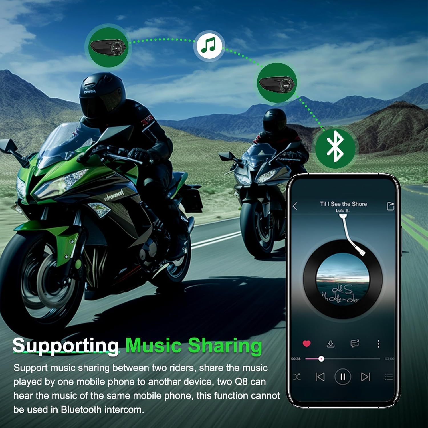 SolaMr Q8 Motorcycle Helmet Bluetooth Headset, 230hours Standby, 6 Riders Mesh Communication Systems with Audio Multitasking, Music Sharing, Noise Cancellation, FM Radio, Loud Interphone -2 Pack - Image 6