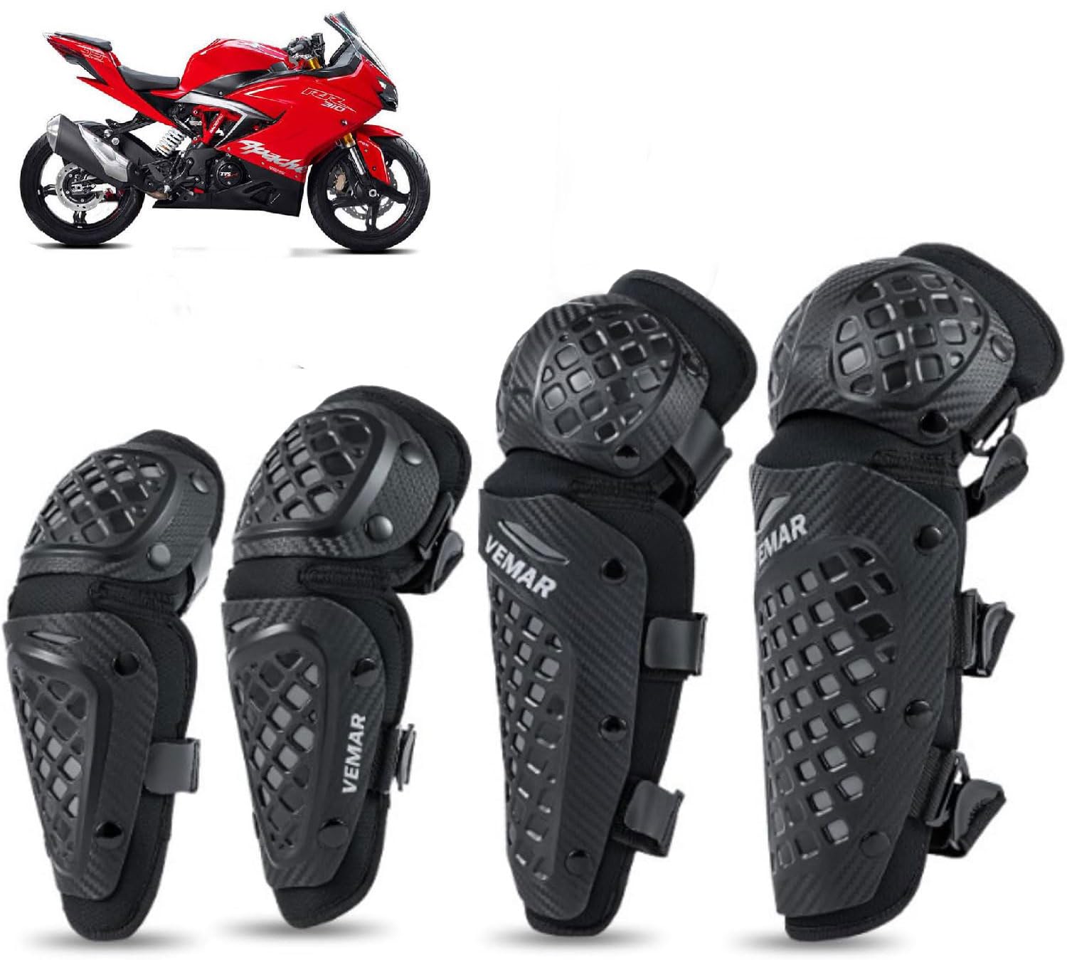 Auto Pearl Motorcycle Knee Pads and Elbow Pads Protective Set for Riding, Cycling and Multi Sports Safety Protection compatible