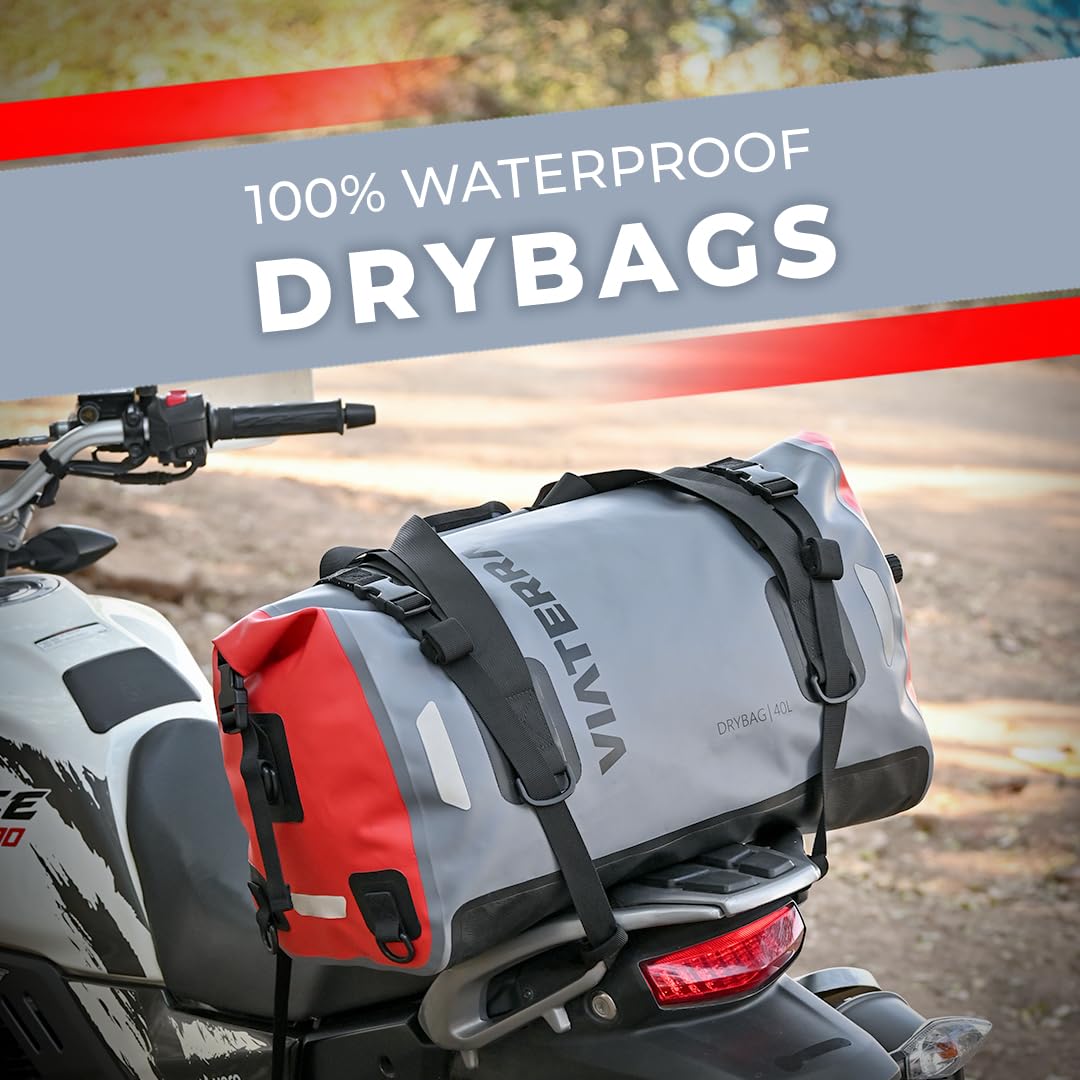 ViaTerra Universal Waterproof Drybag 55L Motorcycle Tailbag | Seam welded waterproof bag, No need for Raincover, Air Valve for easy packing, Roll top closure, No Saddle Stay/Rack Needed - Image 9