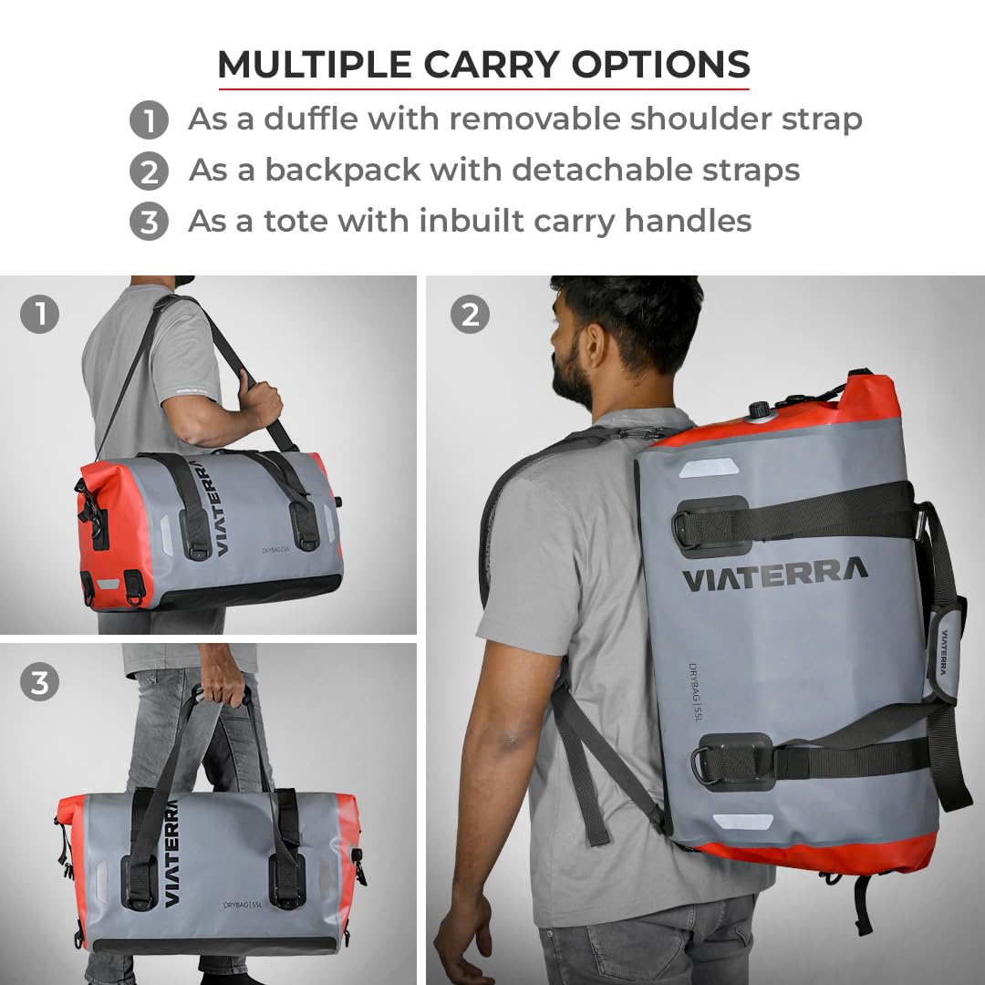ViaTerra Universal Waterproof Drybag 55L Motorcycle Tailbag | Seam welded waterproof bag, No need for Raincover, Air Valve for easy packing, Roll top closure, No Saddle Stay/Rack Needed - Image 8