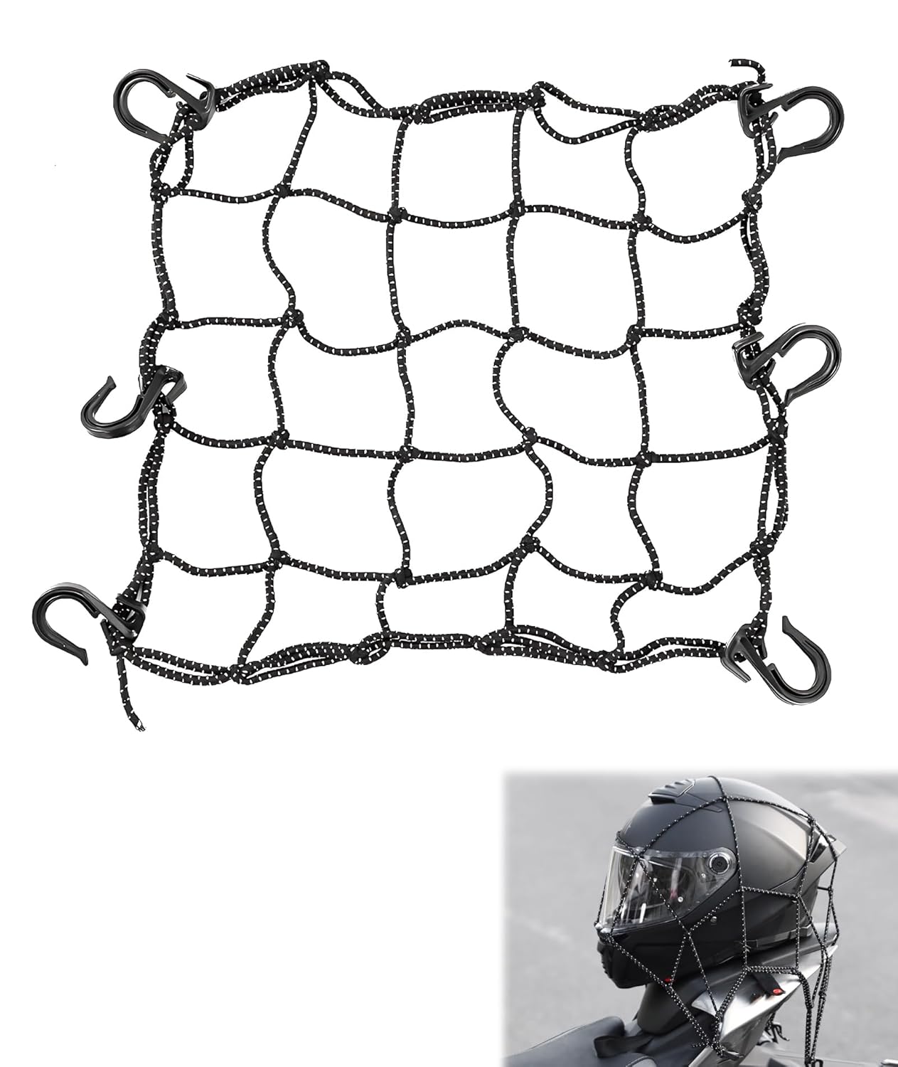Bungee Net for Bike, Cargo Net for Bike Luggage with Elastic Cords, Secures Items on Motorcycles Bicycles Scooters, 30x30 cm Black Storage Net