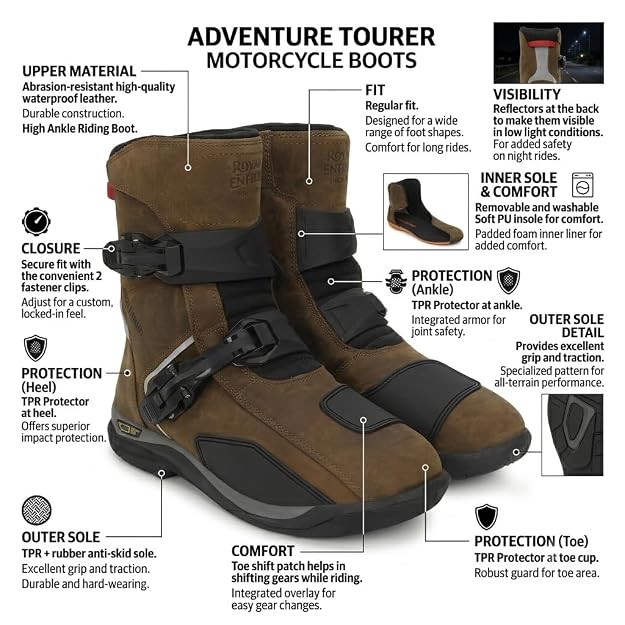 Royal Enfield WANDERER BOOTS | Waterproof Leather | TPR Heel Ankle Toe Protection - Image 2