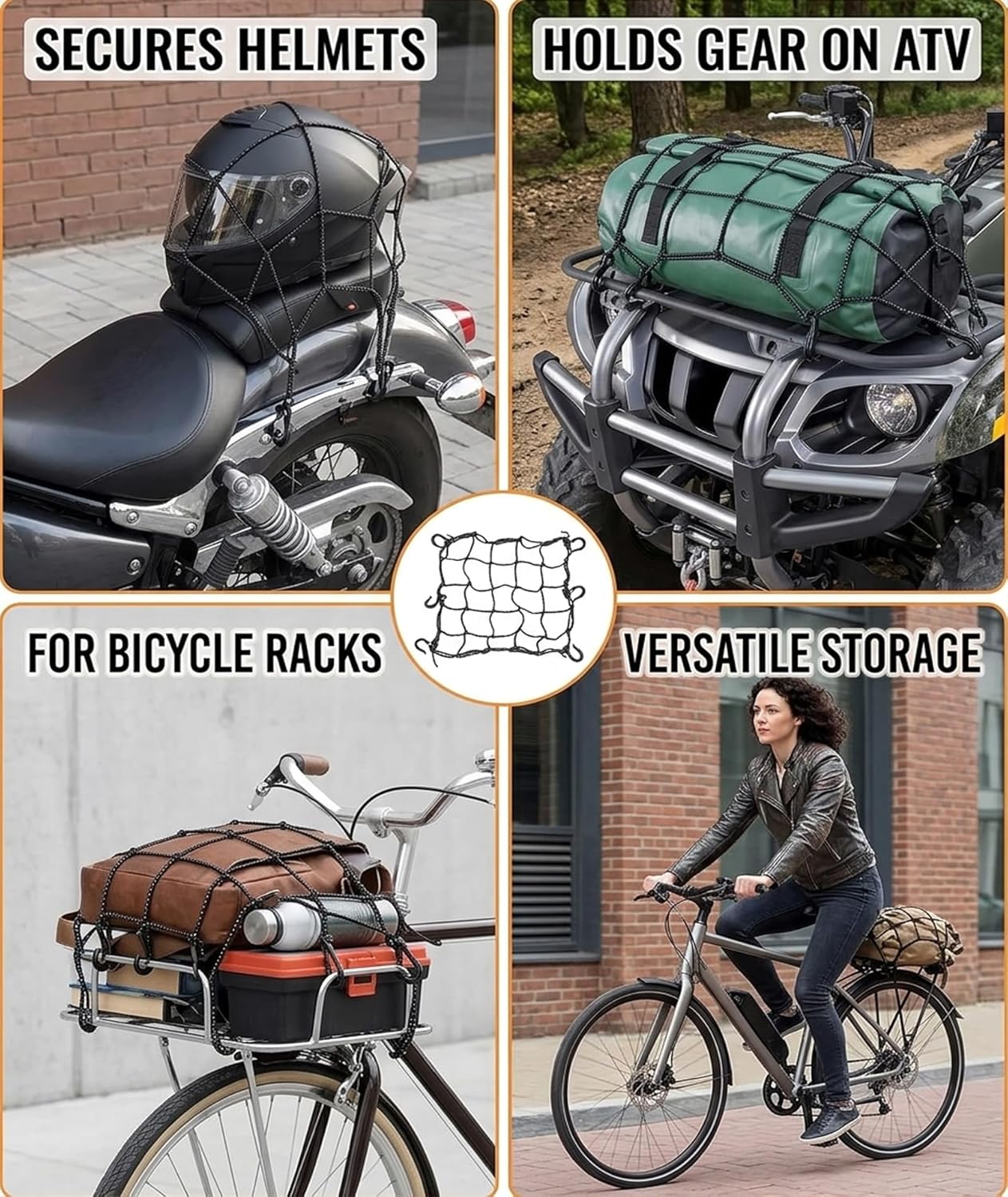 Bungee Net for Bike, Cargo Net for Bike Luggage with Elastic Cords, Secures Items on Motorcycles Bicycles Scooters, 30x30 cm Black Storage Net - Image 5