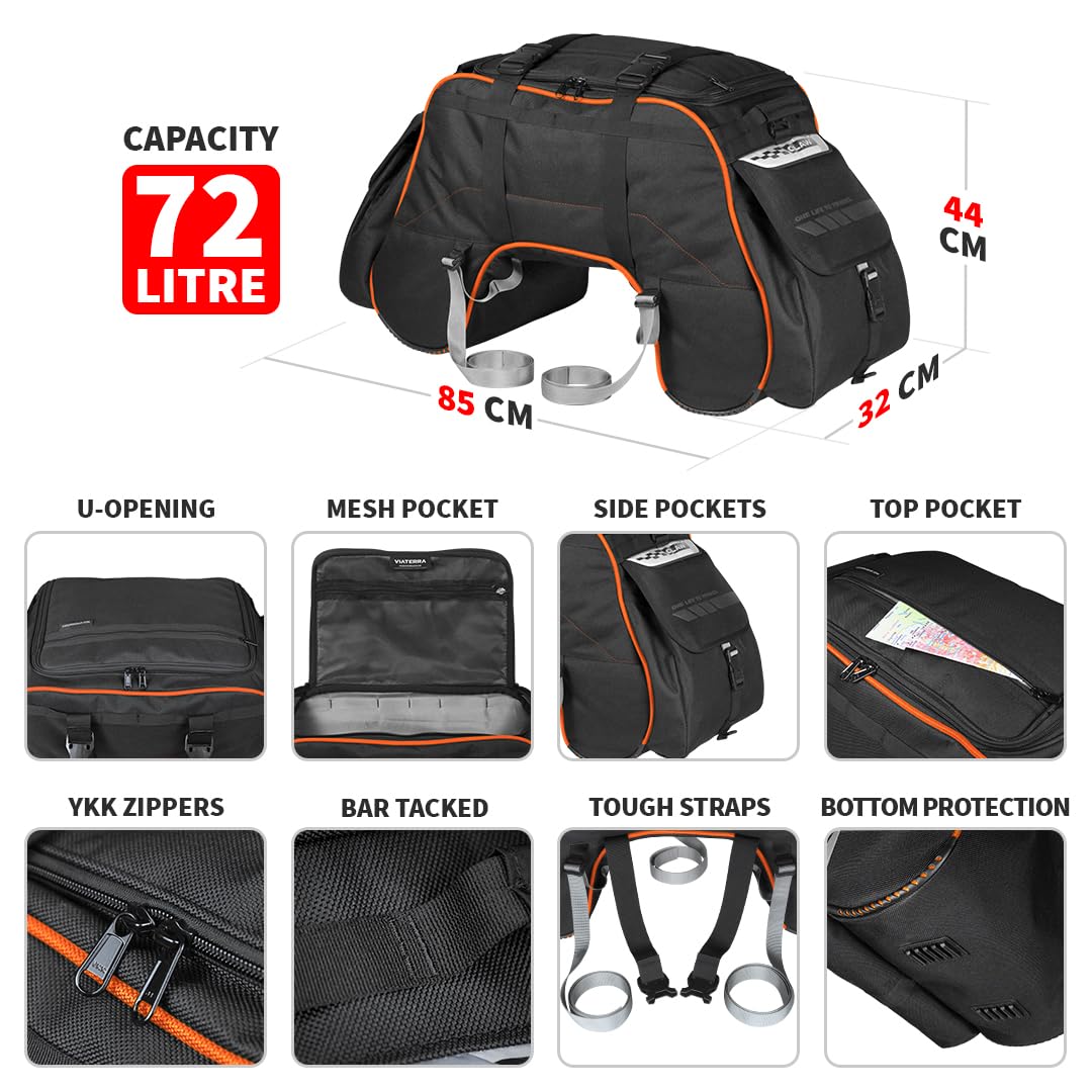 Viaterra Claw Universal Non Waterproof Motorcycle Tailbag - Orange - Image 3