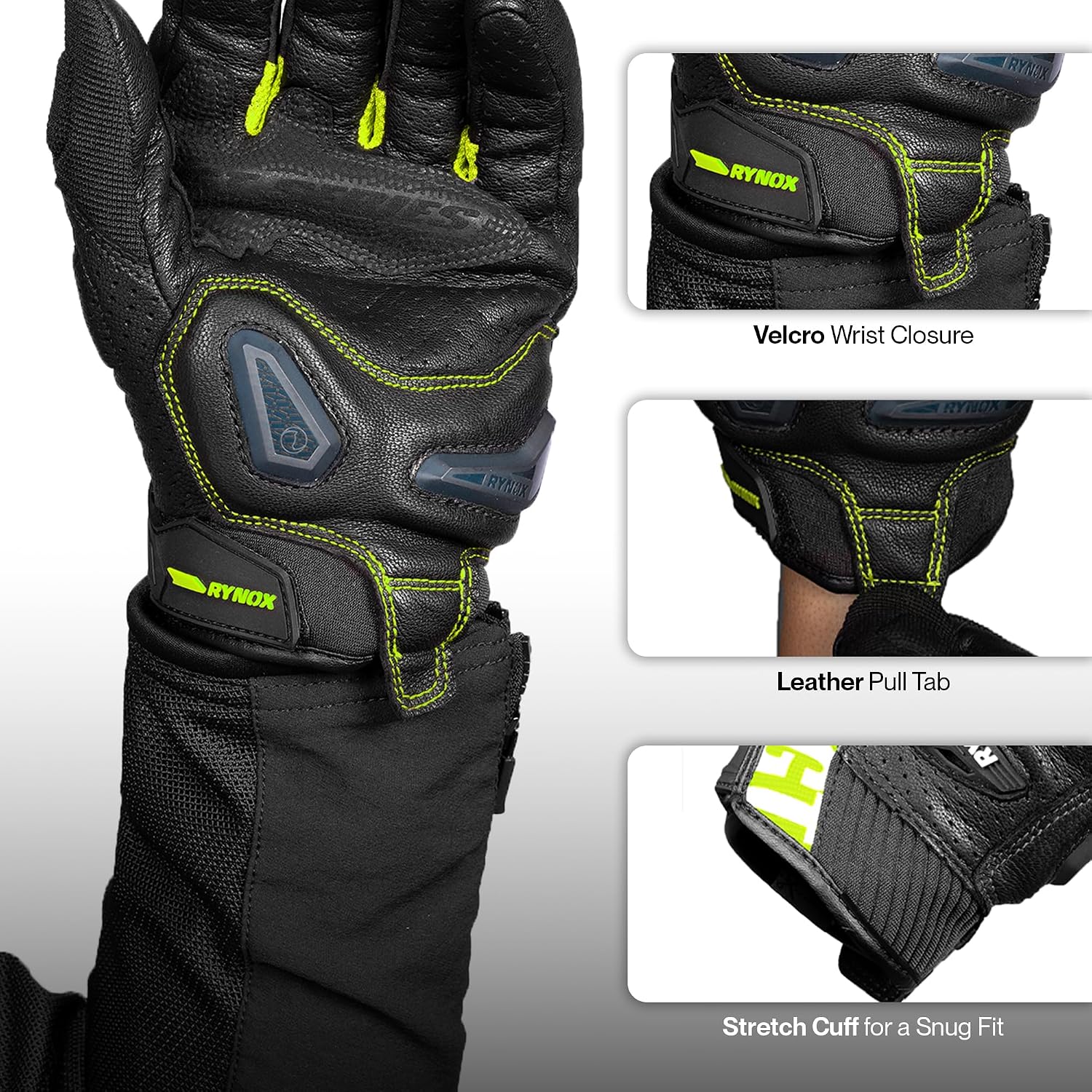 Rynox Air GT 2 Motorcycle Riding Gloves - Black Hi-Viz Green - Image 5