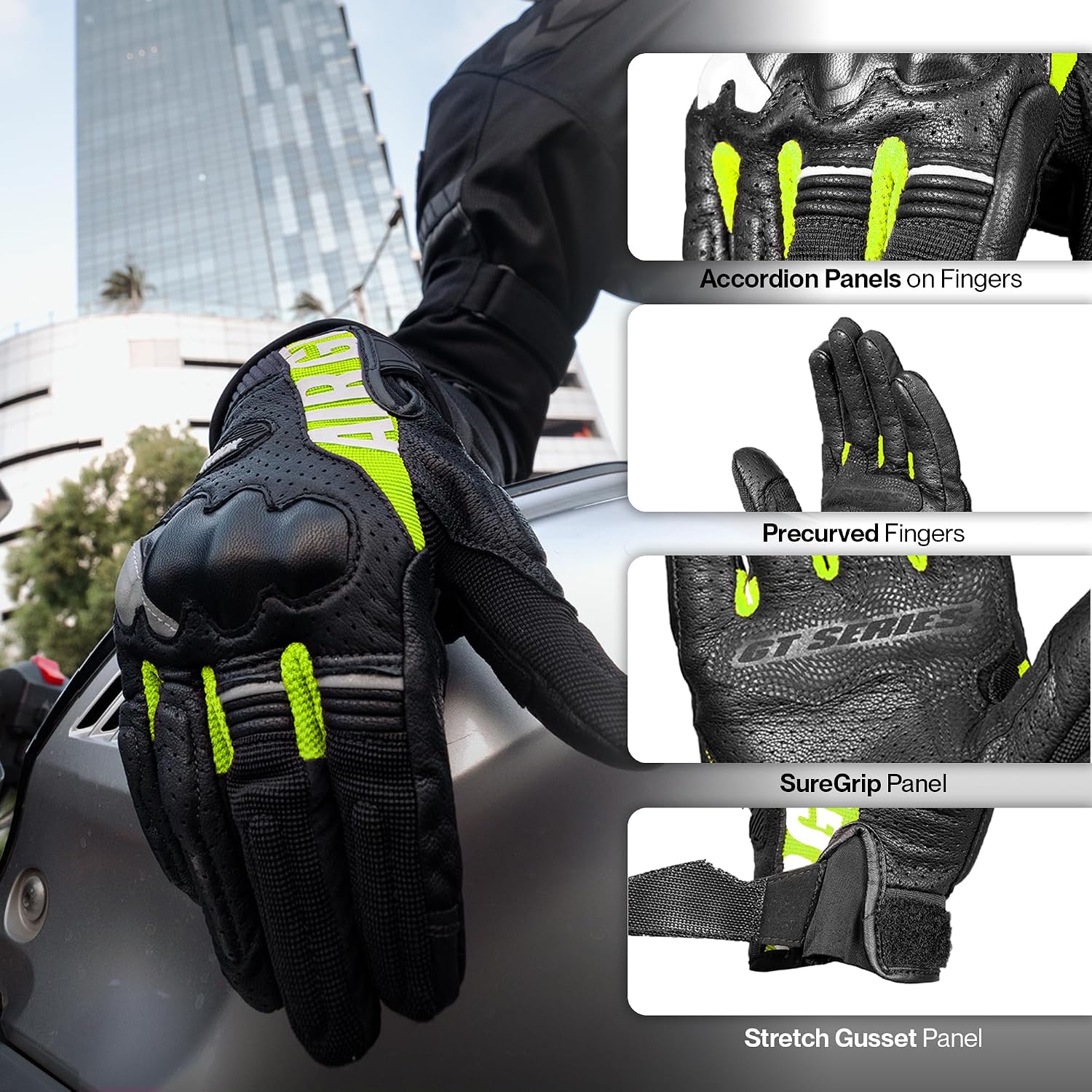 Rynox Air GT 2 Motorcycle Riding Gloves - Black Hi-Viz Green - Image 6