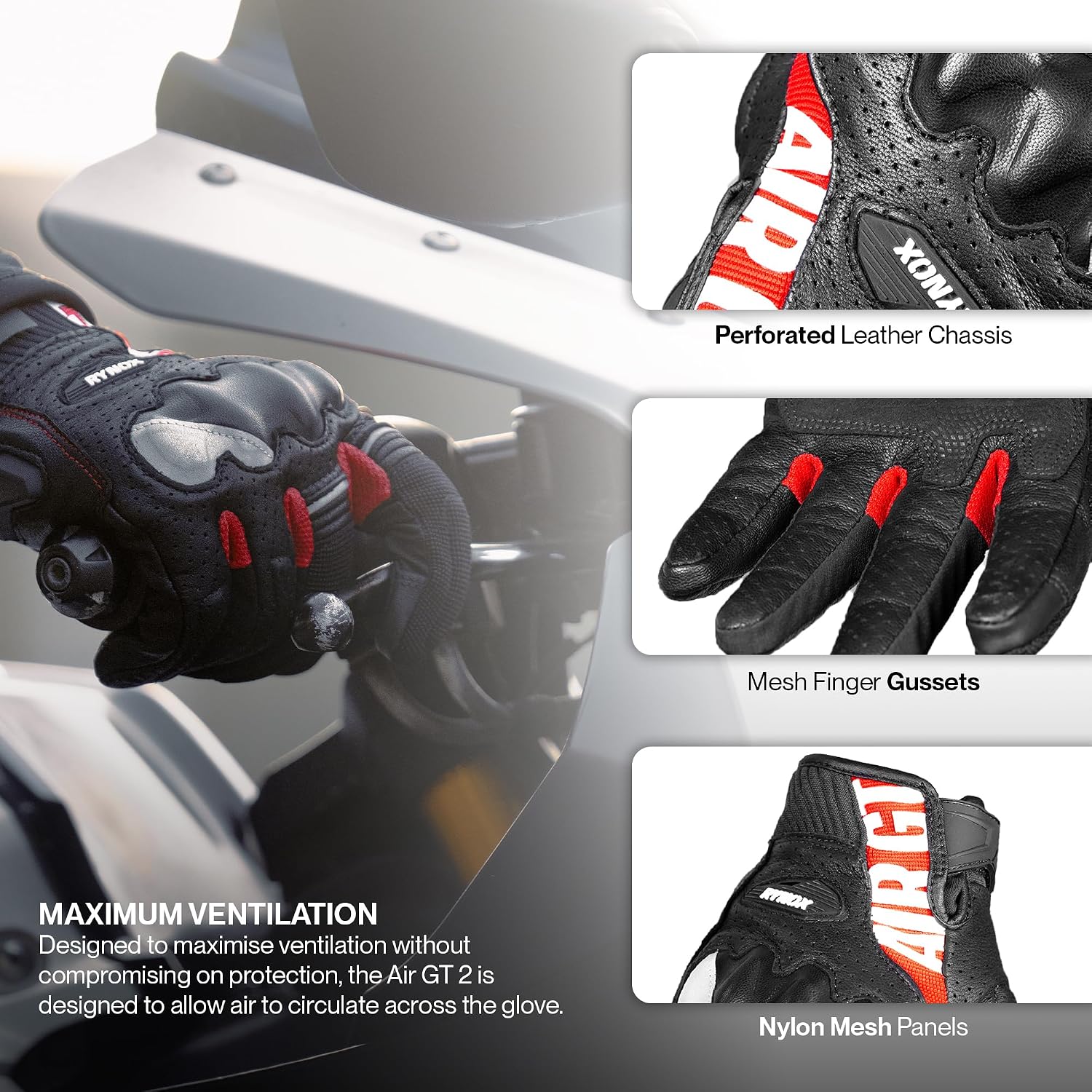 Rynox Air GT 2 Motorcycle Riding Gloves - Black Red - Image 4