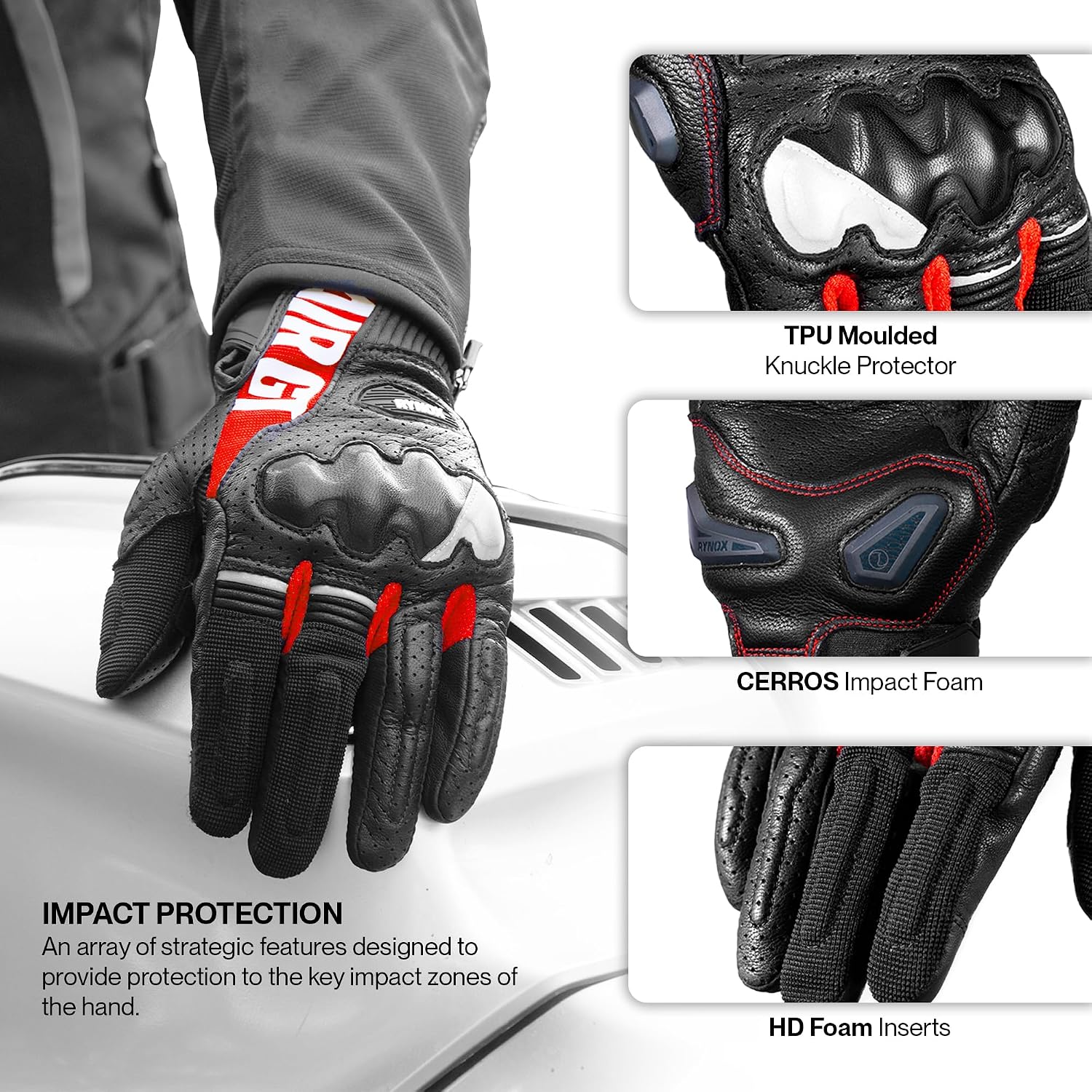Rynox Air GT 2 Motorcycle Riding Gloves - Black Red - Image 3