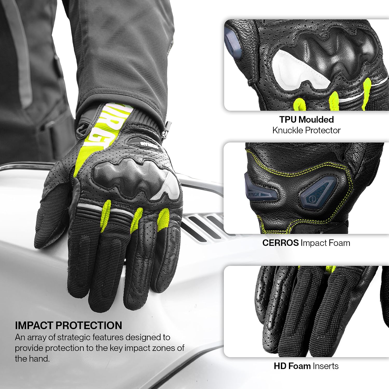 Rynox Air GT 2 Motorcycle Riding Gloves - Black Hi-Viz Green - Image 2