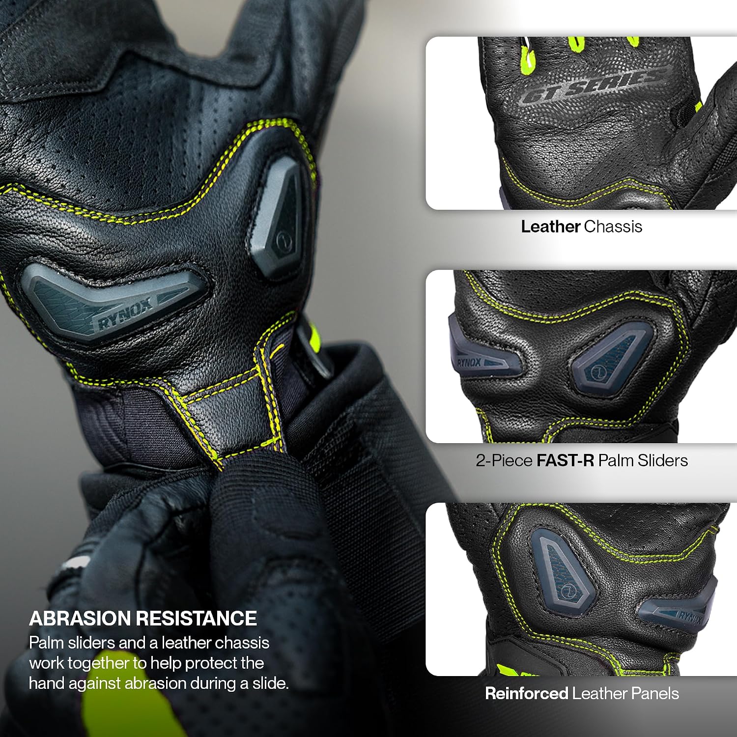 Rynox Air GT 2 Motorcycle Riding Gloves - Black Hi-Viz Green - Image 3