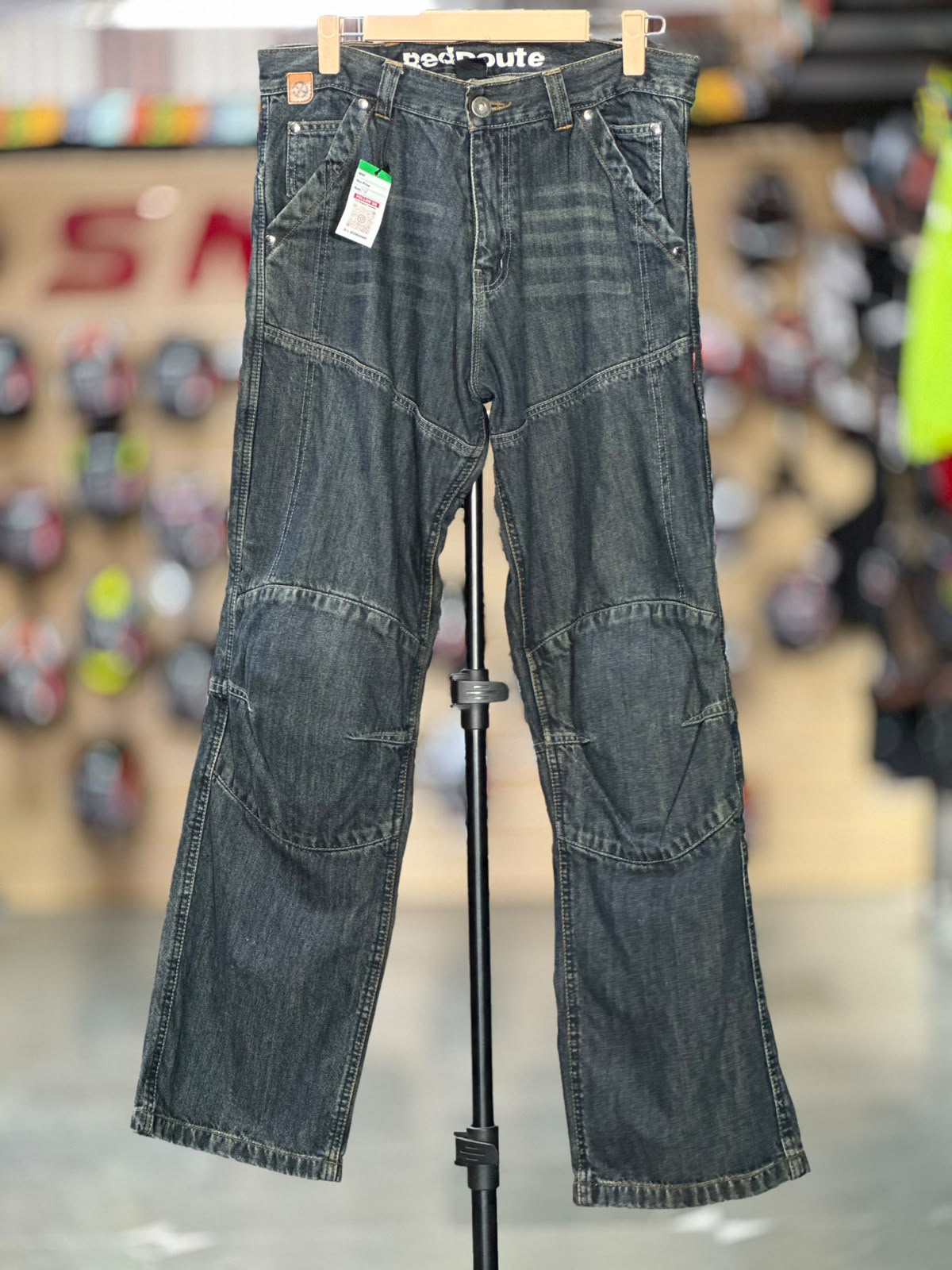 RED ROUTE DENIM RIDING PANT WITH LEVEL 2 PROTECTION SIZE 34 WAIST
