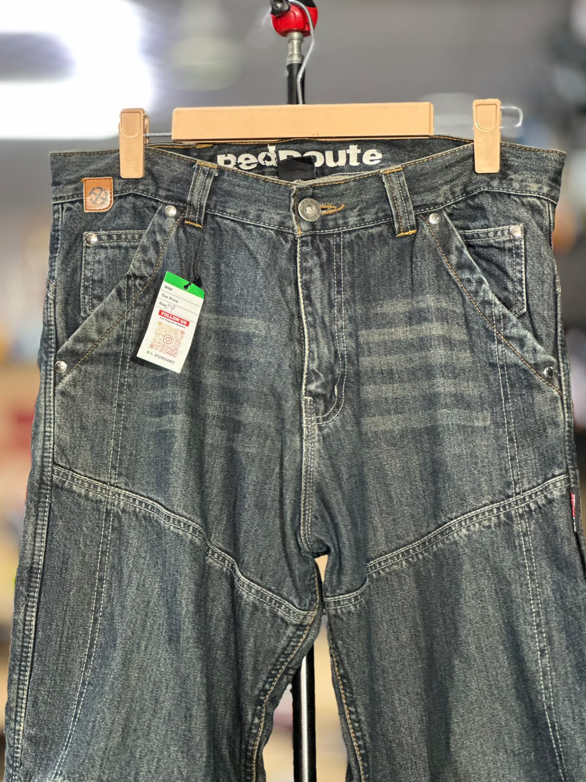 RED ROUTE DENIM RIDING PANT WITH LEVEL 2 PROTECTION SIZE 34 WAIST - Image 2